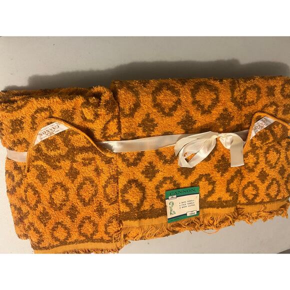 CANNON Bath Towel Set for 4 Vintage Orange Brown in Original Pack - Picture 4 of 10